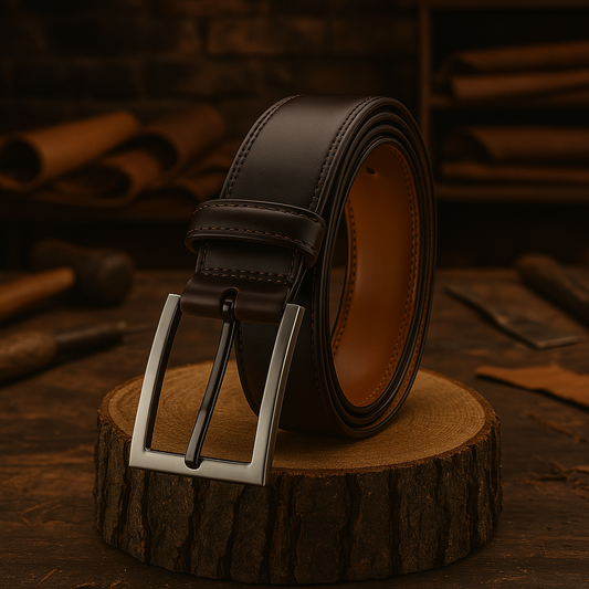 Leather Belt Classic White Dark Brown