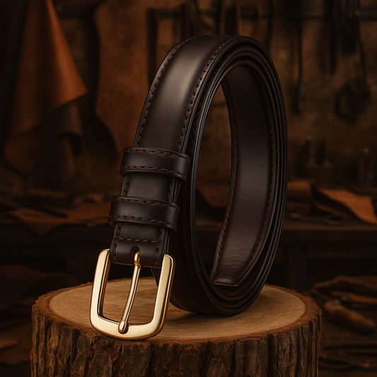 Ladies Leather Belt Elegant & Narrow | Dark Brown